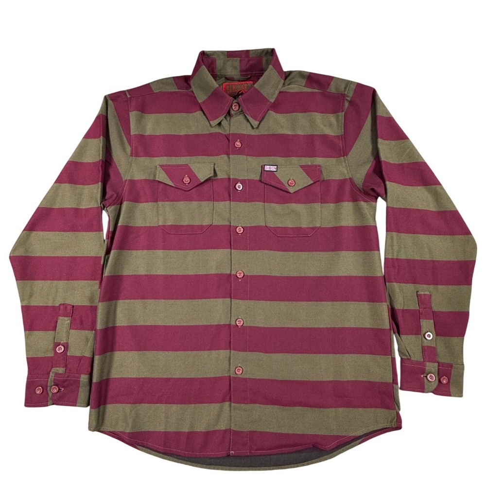Dixxon Flannel Shirt Mens L Green Burgundy Striped Excellent Nightmare Freddy